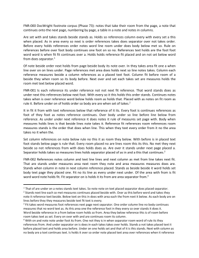 Page 1: the body stops where its notes begin; the fourth note starts under the separator