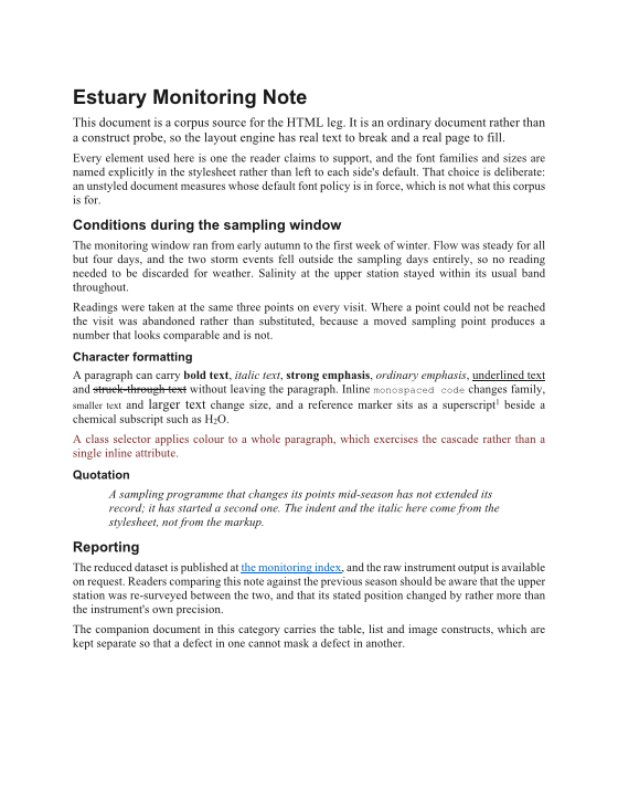 An HTML article rendered to PDF with headings, paragraphs, a list and a table