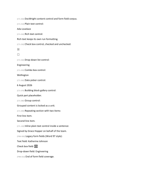 The form before filling